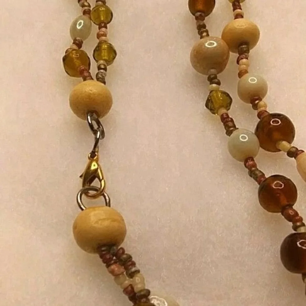 Brown and green glass 2 strand‎ beaded necklace